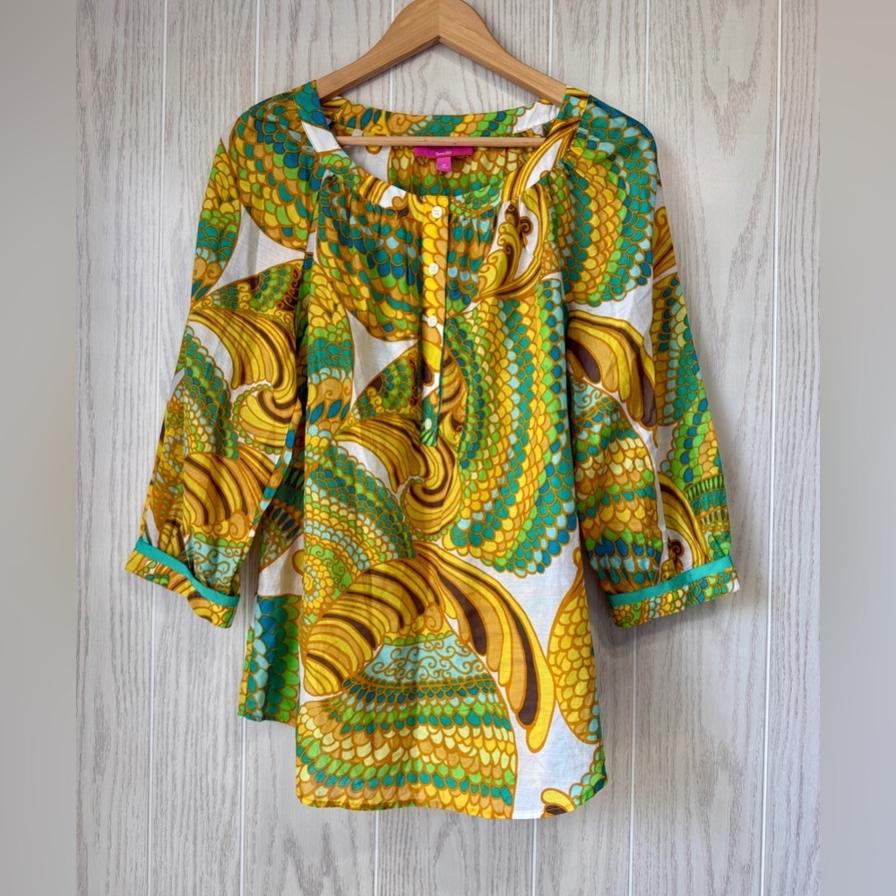 Banana Republic Trina Turk Silk Blend Boho Resort Tunic Top Size 12 LNC